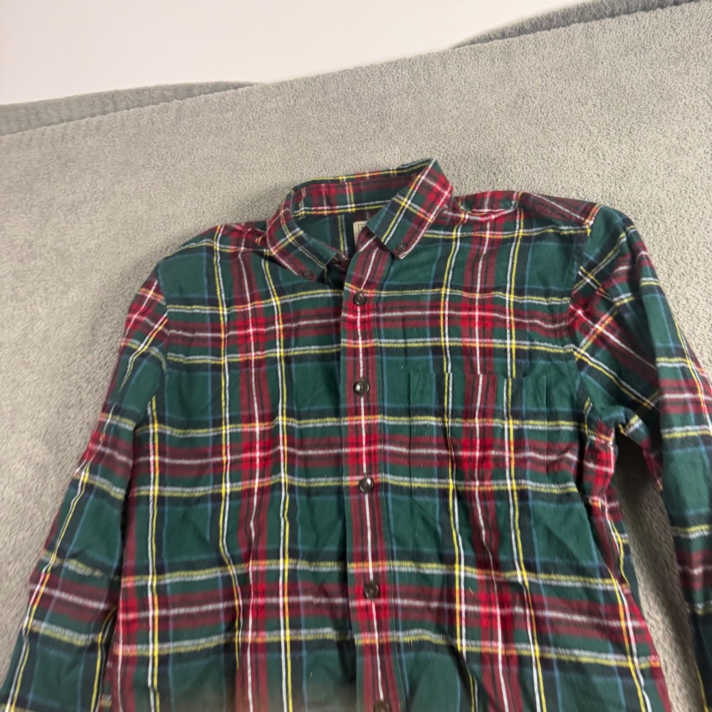 LL Bean Mens Slightly Fitted Flannel Shirt Green Red Tartan Plaid Small 298167